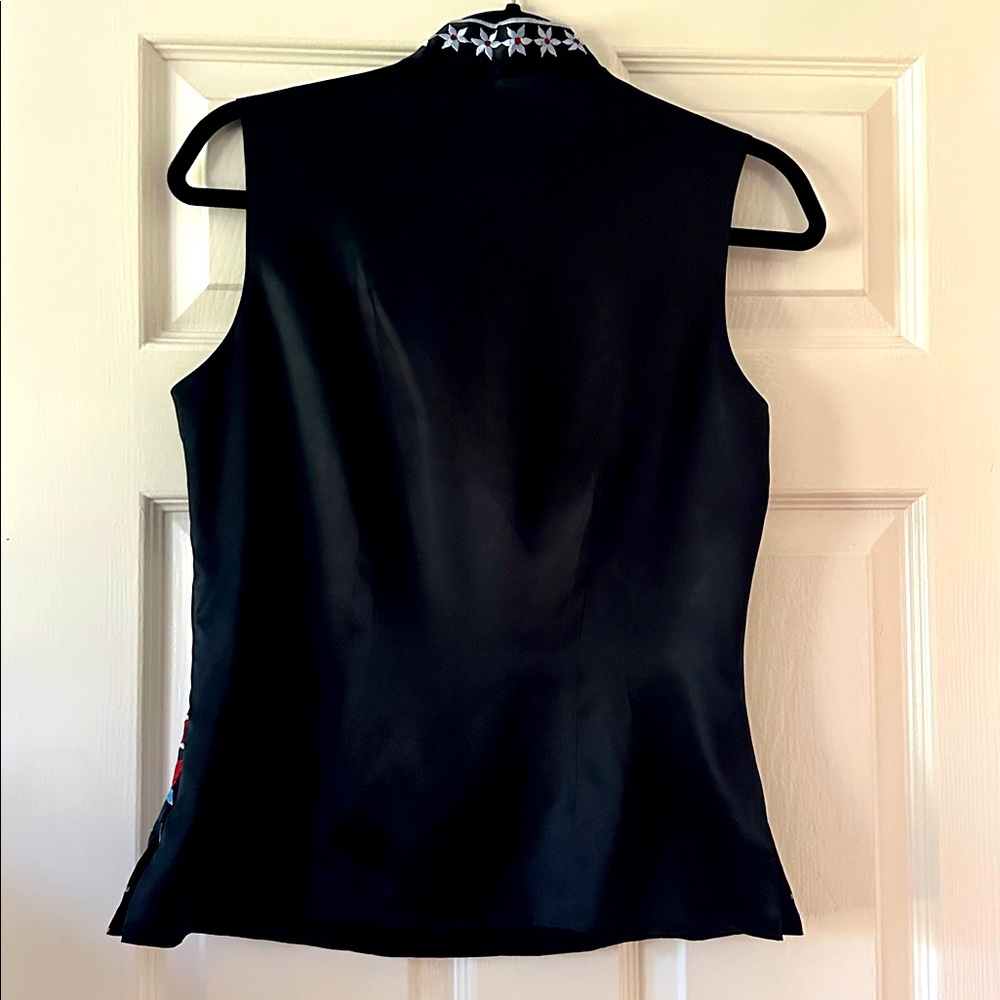 Vintage Sue Wong Black Embroidered Silk Sleeveless Kimono Blouse โข Size 6 โข EUC - Picture 6 of 7